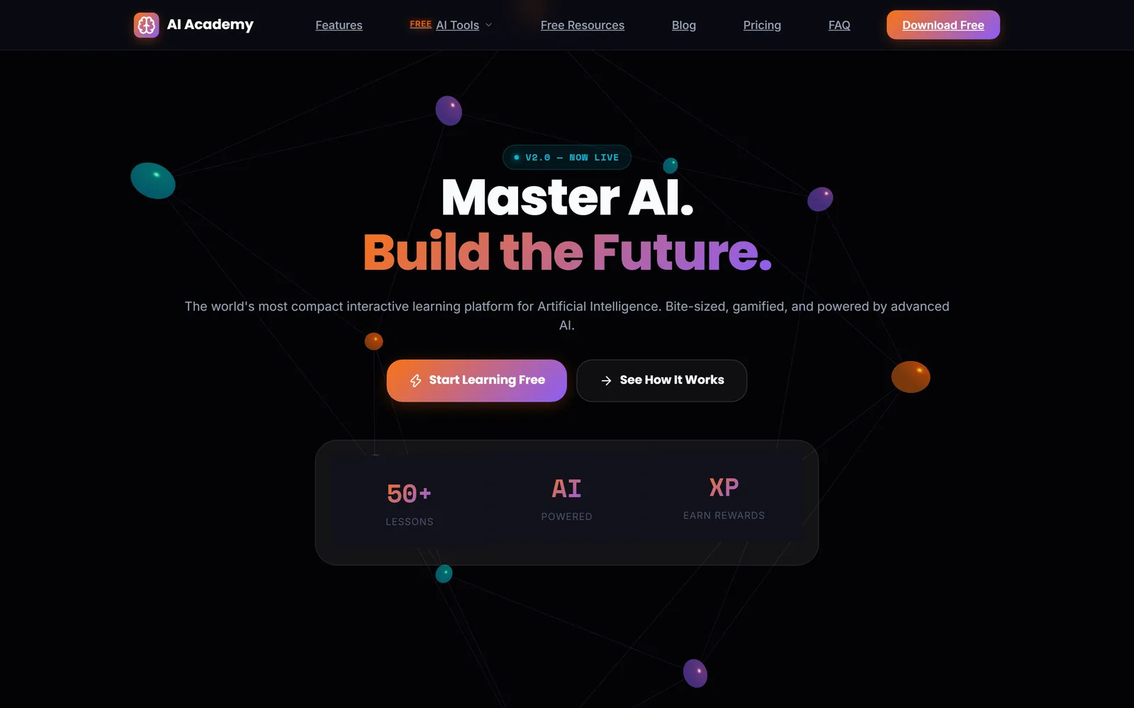 AI Academy website — free AI tools hub and course marketing pages
