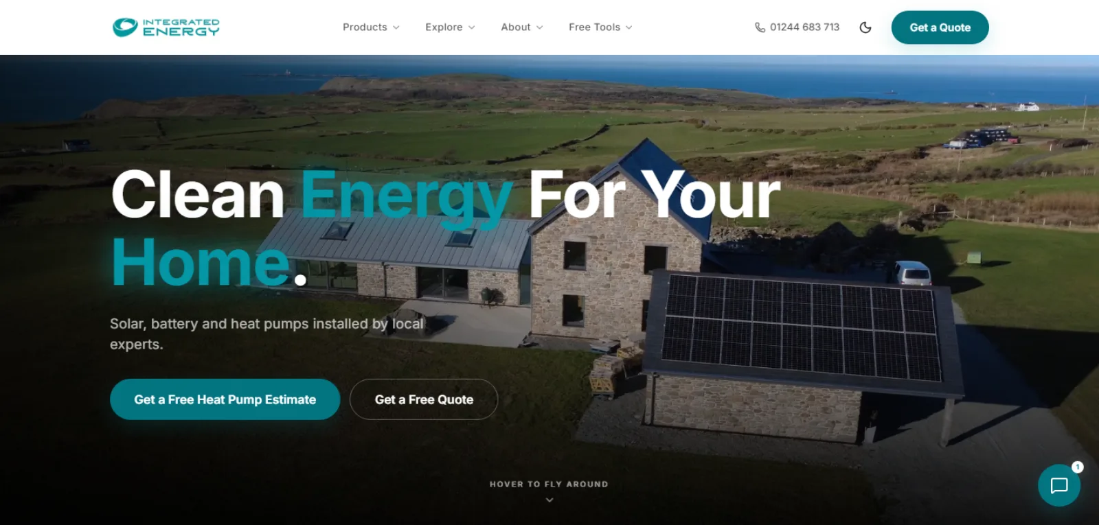 Integrated Energy website — solar panel, battery and heat pump installation with free quotes