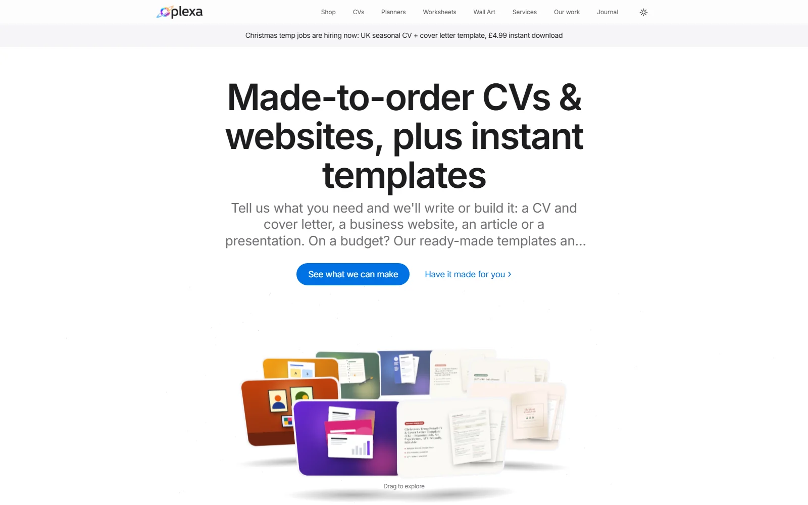 Oplexa Digital website — made-to-order CVs and websites, and instant-download templates and printables